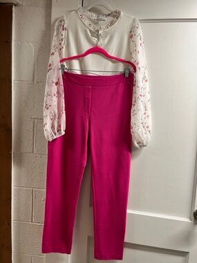 2 pc Twinset Skinny Pants in Fuchsia Pink/Milano long sleeve top